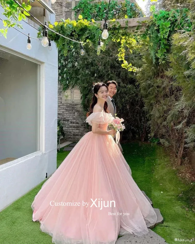 Xijun Elegant Blush Pink Long Korea Prom Evening Dresses Off the