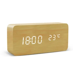 Enhanced LED Wooden Alarm Clock with Voice Control and USB/AAA Power Options (Bamboo)