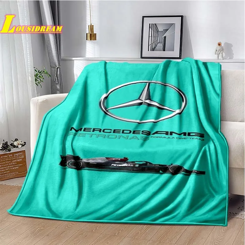 M-Mercedes-Benz printed blanket soft flannel thin sleeping quilt outdoor car travel portable thermal blanket birthday gift