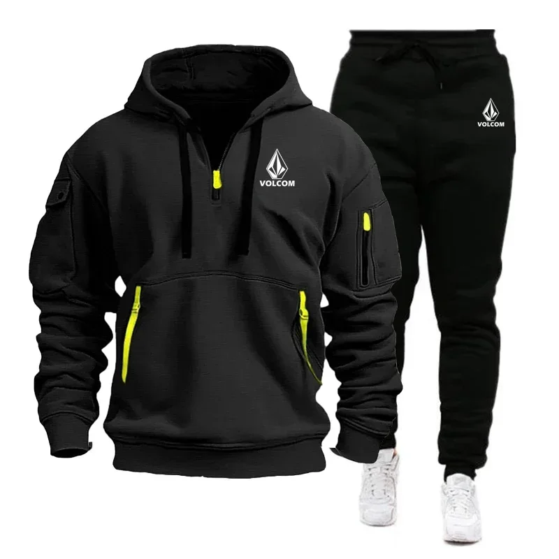 men's new autumn and winter multi pocket sports suits, outdoor fashion hooded half zip sports sweaters and jogging pants Men's New Autumn and Winter Multi-pocket Sports Suits, Outdoor Fashion Hooded Half-zip Sports Sweaters and Jogging Pants 2