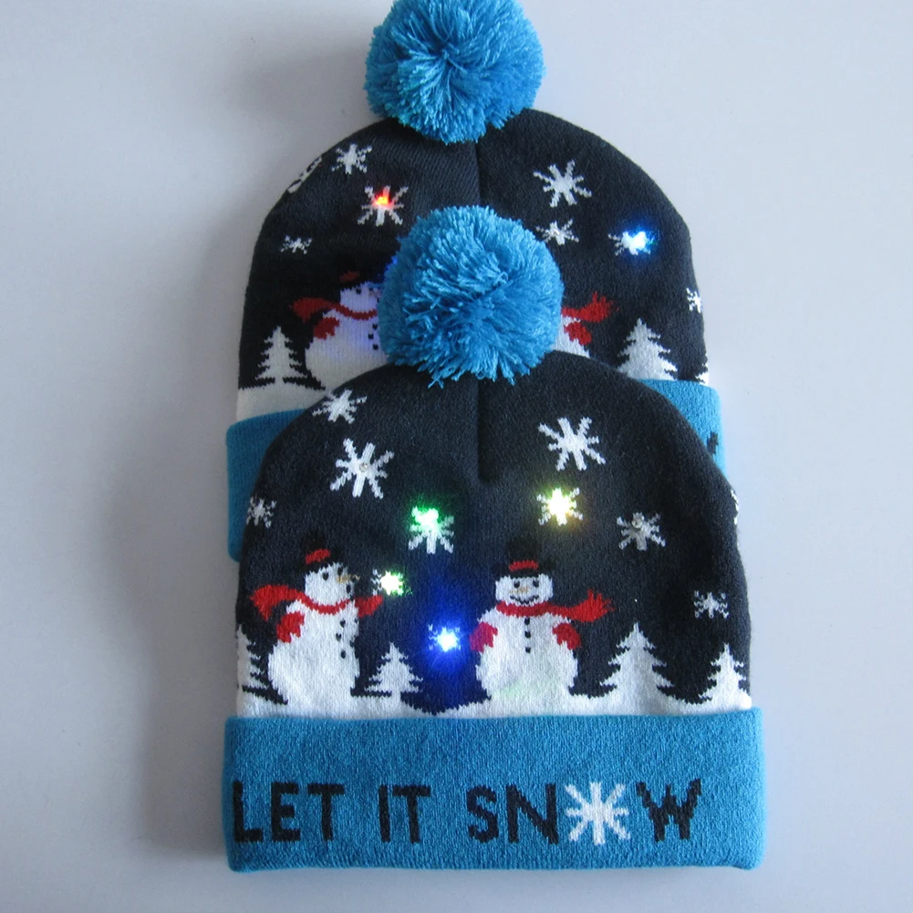 LED Knitted Christmas Hat Sweater Knitted Beanie Light Up Hat For Kids Adults Christmas Gifts Decor New Year Decoration