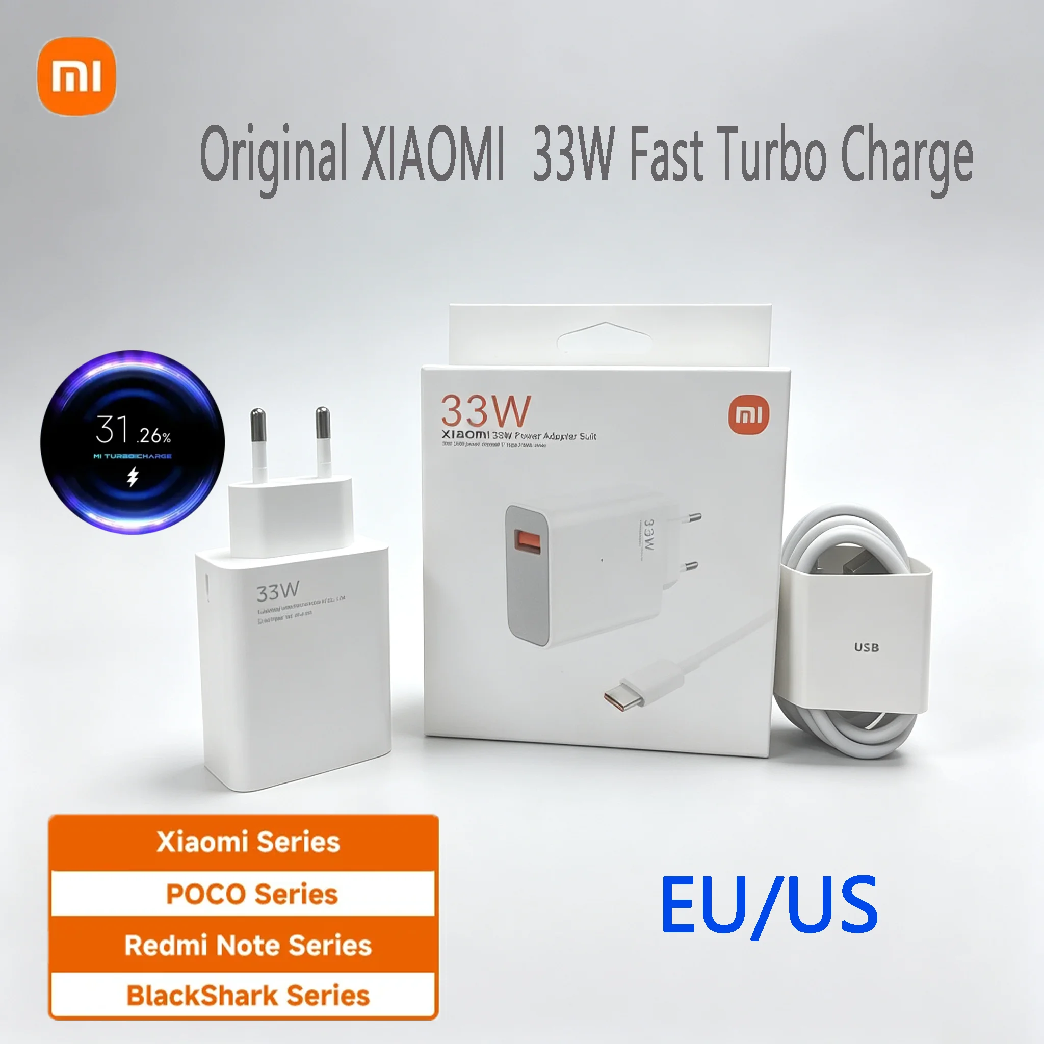 Xiaomi 33W Fast Turbo Charge USB-C Travel Adapter Cable