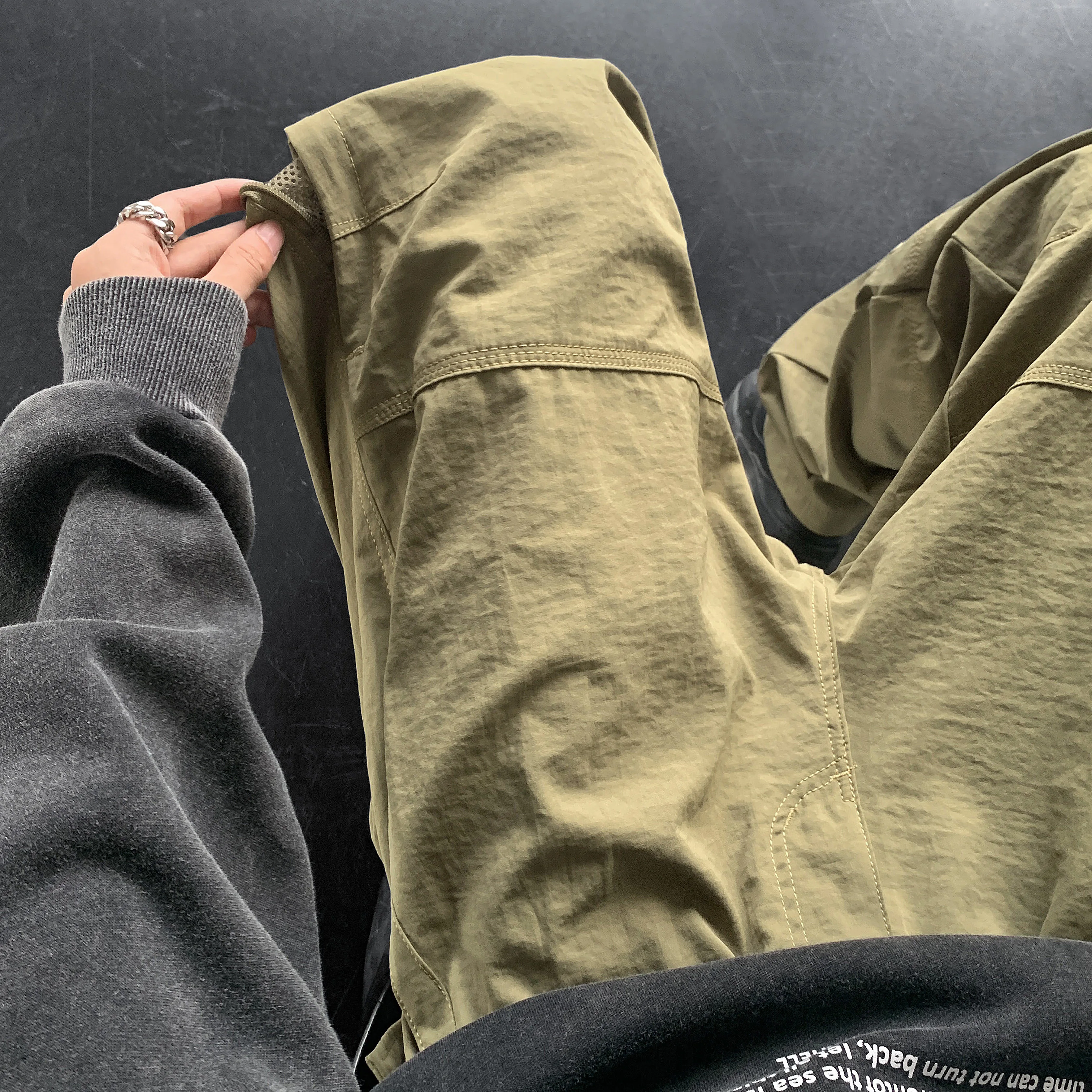 American Style Waterproof Hiking Casual Pants Men Side Zipper Loose Straight Military Trousers Outdoor Sport Tactics