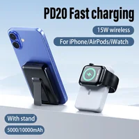 10000mAh Magnetic Wireless Power Bank 3 in 1 Portable Auxiliary Battery PD20W MagSafe Powerbank For iPhone 16/15/14/13/12 Watch 2