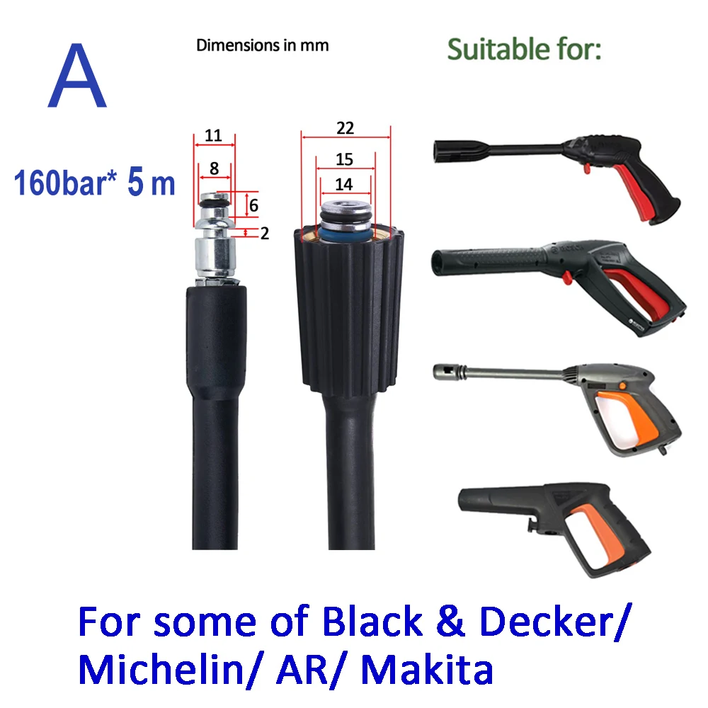 6~10m High Pressure Water Cleaning Hose Pipe Cord Pressure Washer Hose for  AR Blue Michelin Black & Decker Makita MAC Allister