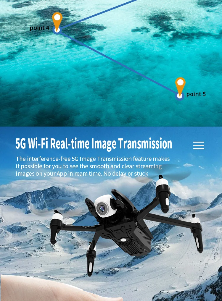 KK13 Drone, the interference-free 5G Image Transmission feature makes it possible for you to see the smooth and