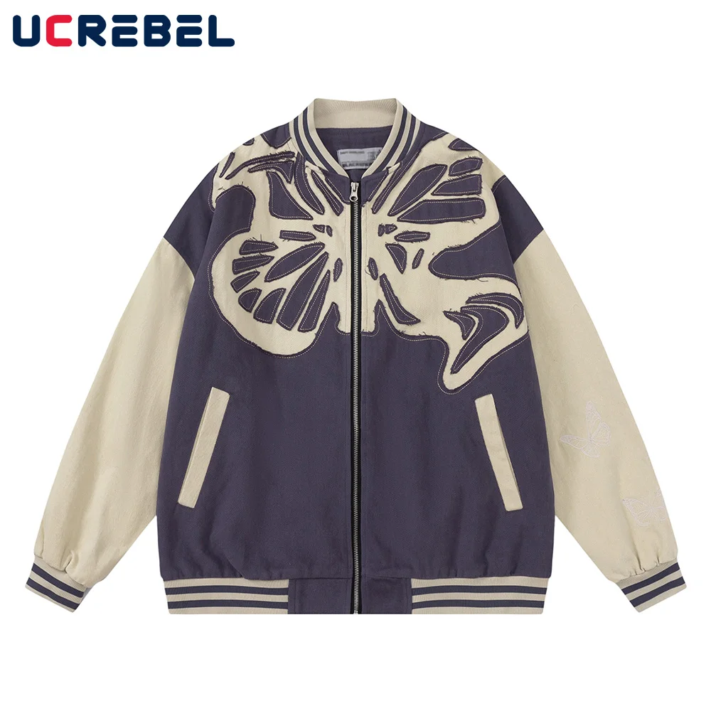 

Contrast Paneled Baseball Jacket Mens Autumn Winter Streetwear Patch Casual V-neck Stadium Jacket Men Outerwear