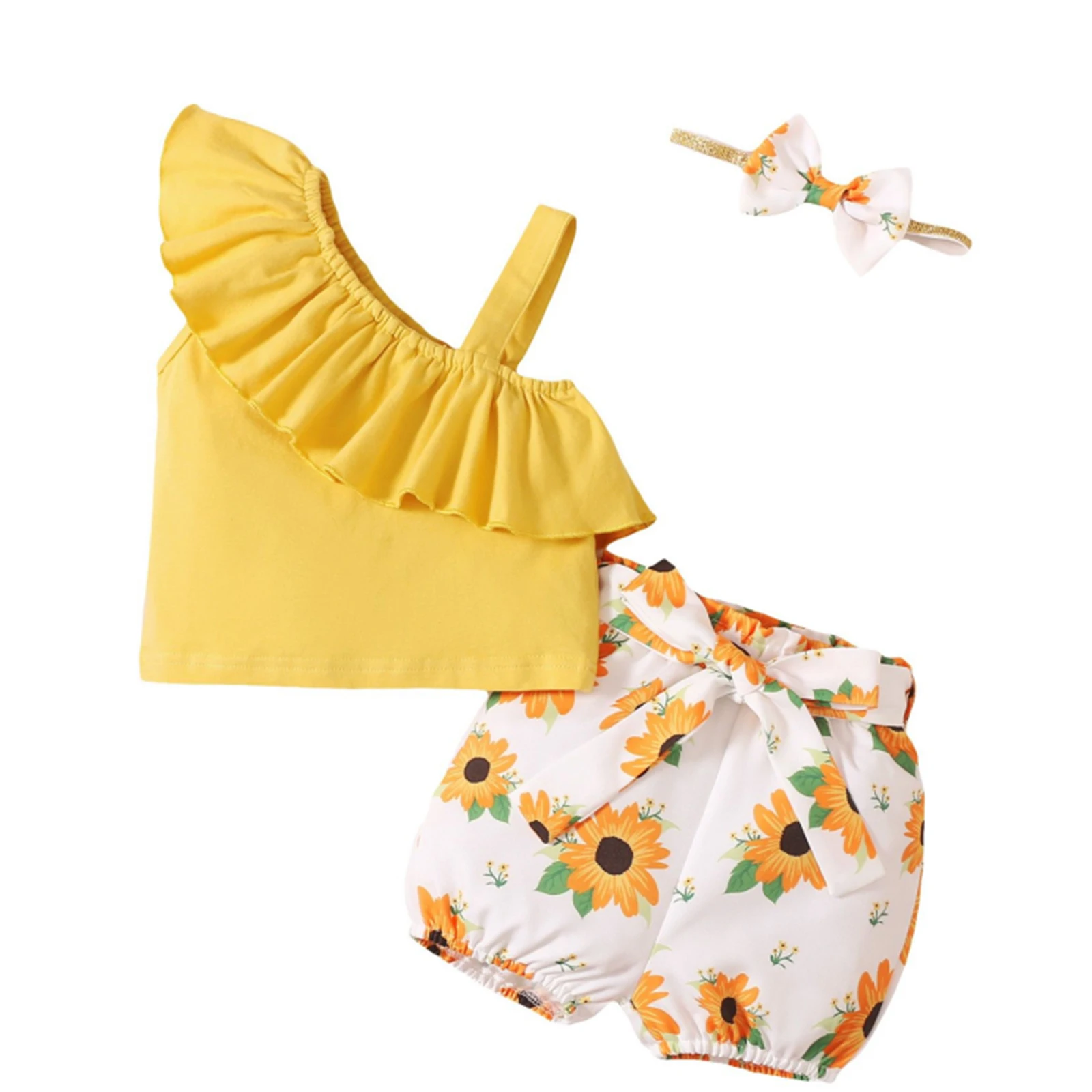 Newborn Infant Baby Girl Summer Clothes Set, Solid Color Ruffled Sling