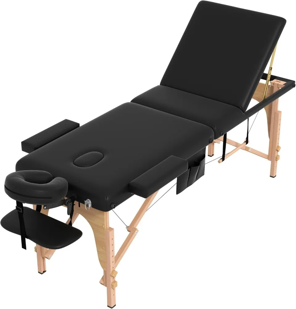 Massage Table 3 Fold Portable Lash Bed Tatto Bed Height Adjustable Spa Facial Bed 3 Sections Face Cradle