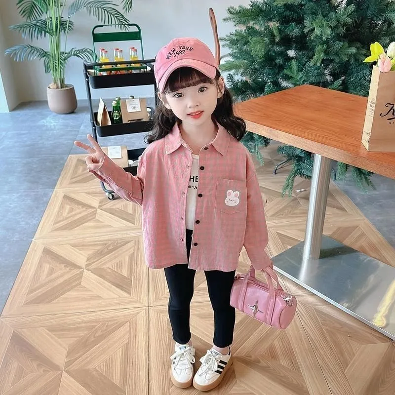 여아 체크 셔츠 가을 겨울 2025 신상 100% 면 캐주얼 오버사이즈 여아 아우터웨어