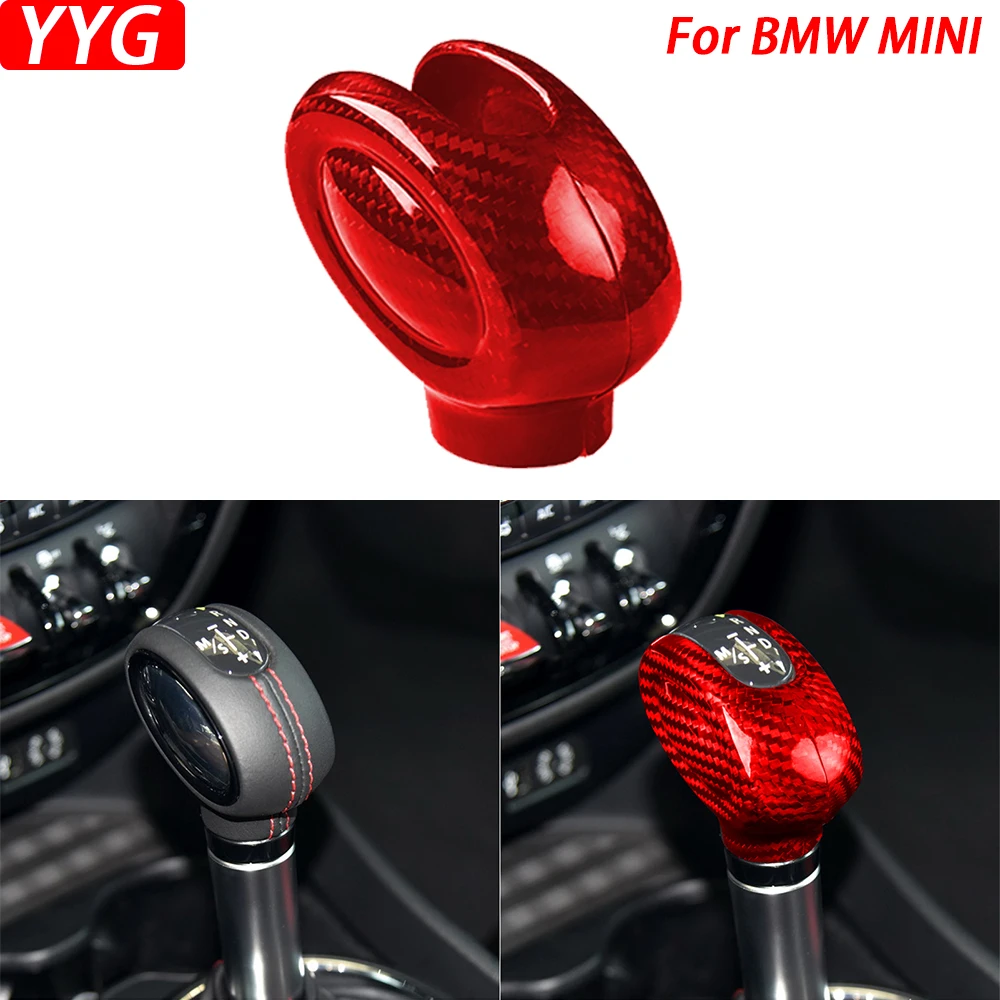 

For Mini Cooper F54 F55 F56 F57 F60 Red Real Carbon Fiber Gear Shift Knob Cover Decorative Car Interior Retrofitting Accessories