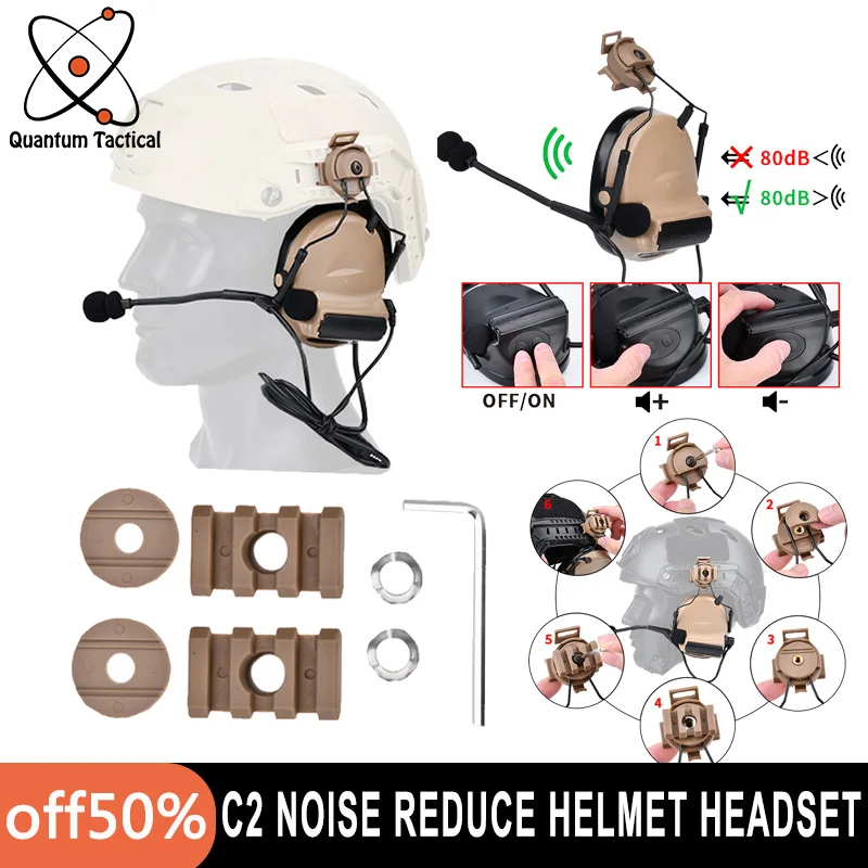 Tactical FAST Helmet Headset Comtact II Military Shooting Headphone Outdoor Noise Reduce C2 Earphone Fast Helmets Rail U94 PTT