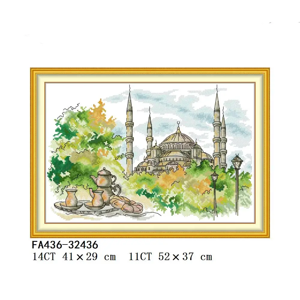 Joy Sunday cross stitch of Saint Petersburg Charles Bridge Blue Mosque Of Istanbul FA433 FA434 FA436