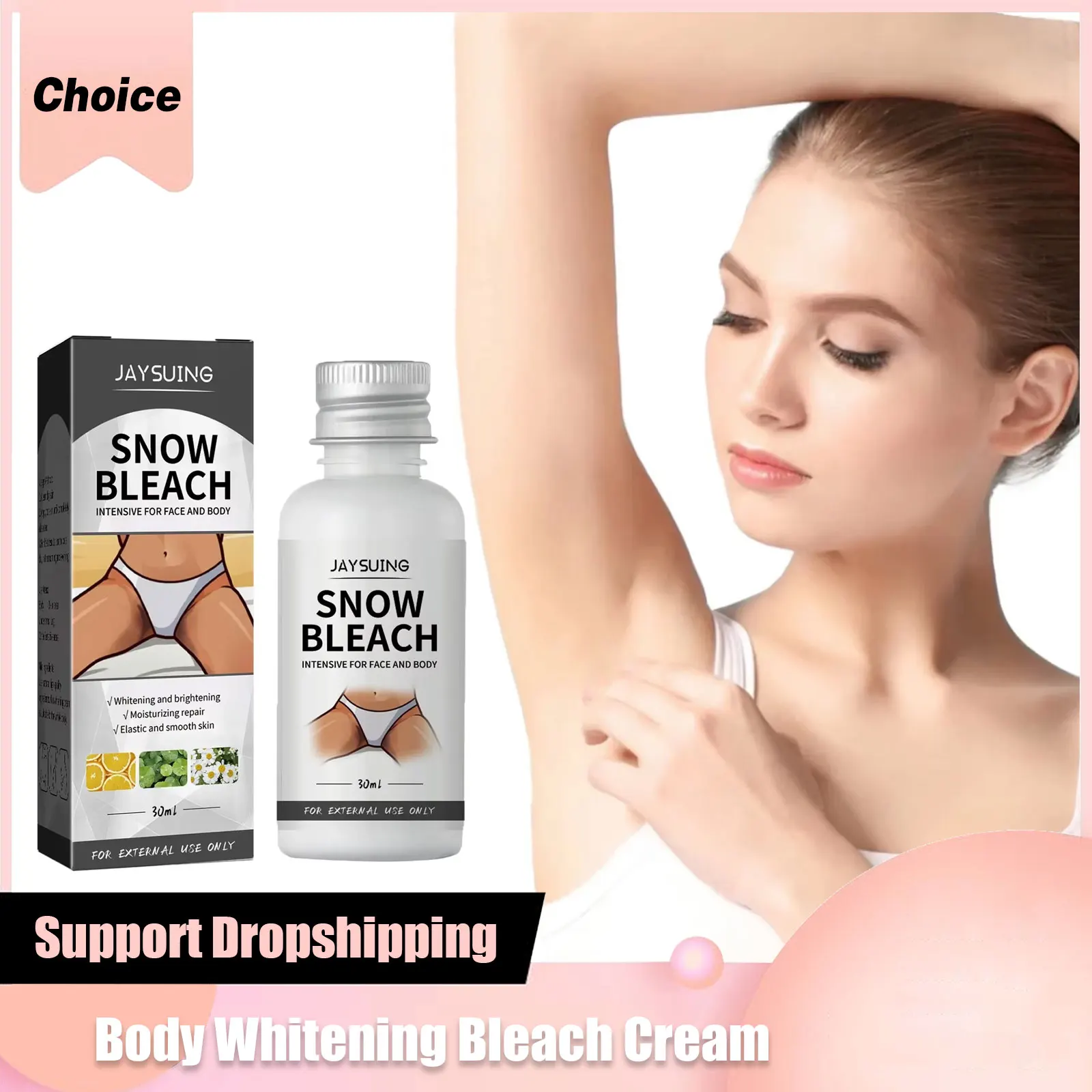Body Whitening Bleach Cream Brighten Underarm Elbow Knees Joint Removal Intimate Parts Dark Spots Melanin Snow Bleach Cream 30ml