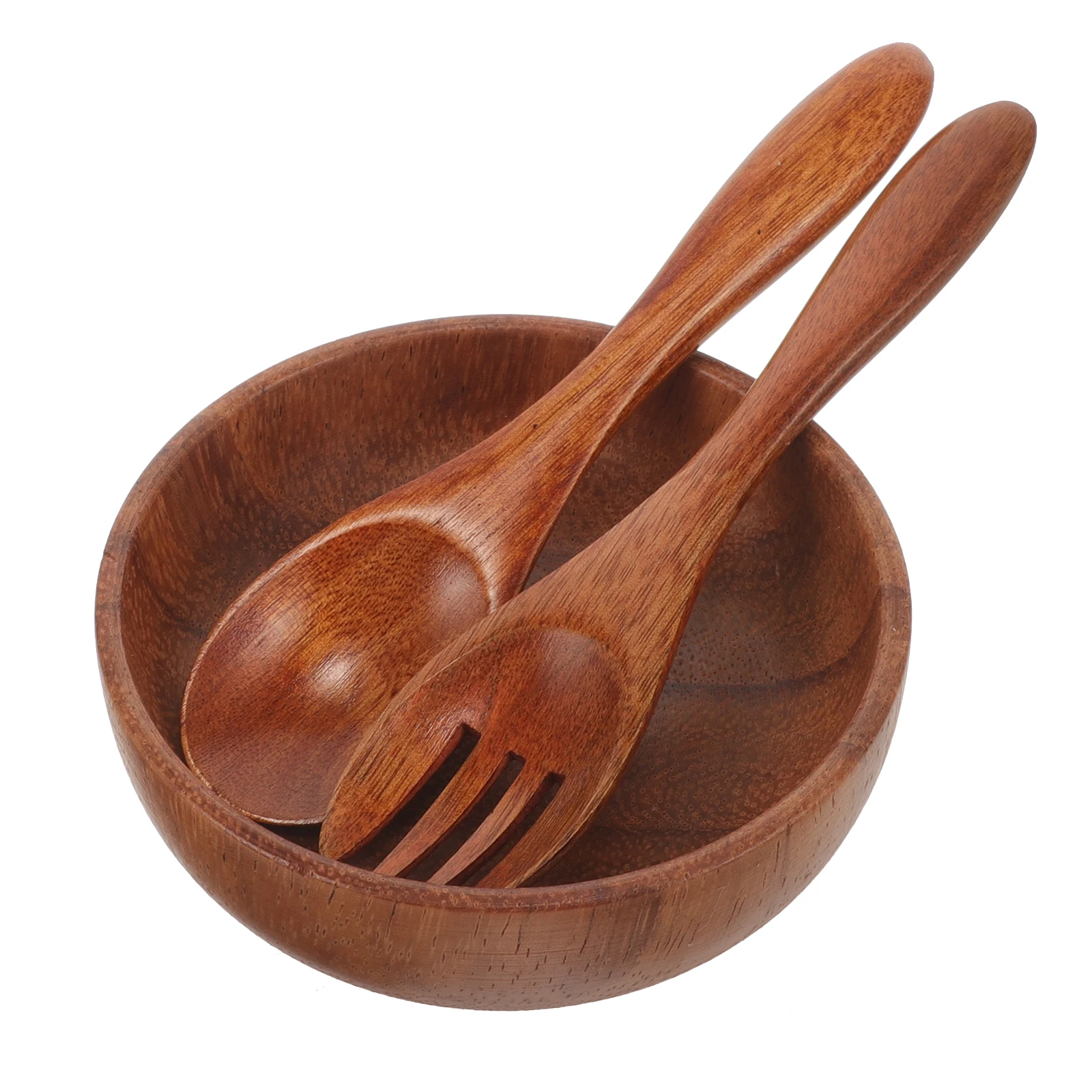 Wood Salad Bowl With Spoon And Fork 1 Set Wood Food Bowl Food Container For Home Natural Wooden Set Salad Ramen