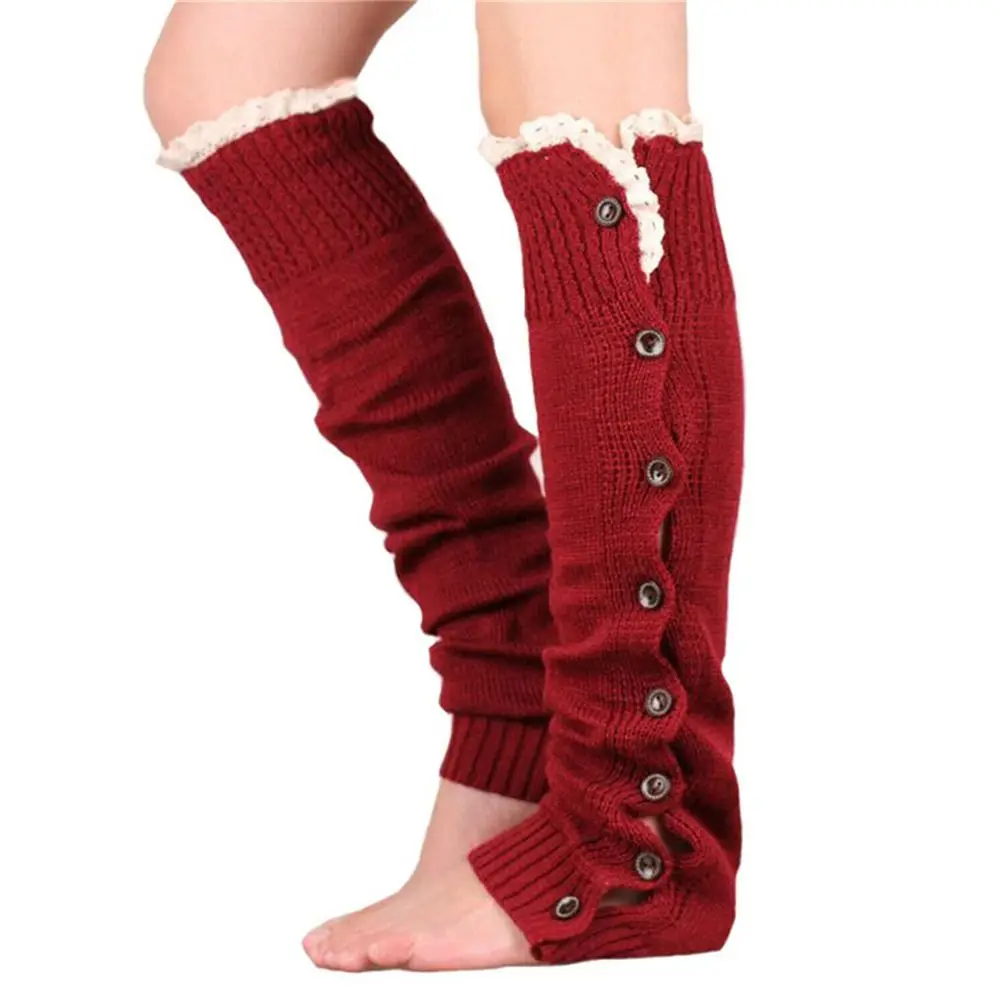 Quality Knitted Ankle Warmers Boot Winter Leg Warm Elastic Lace Knee High Long Foot Covers Soft Warmer Socks_voghion.com