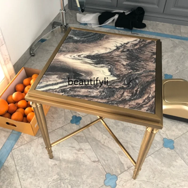 

Marble Side Table Nordic Corner Table Sofa and Tea Table Simple Small Apartment Stainless Steel Glass Table Living Room Square