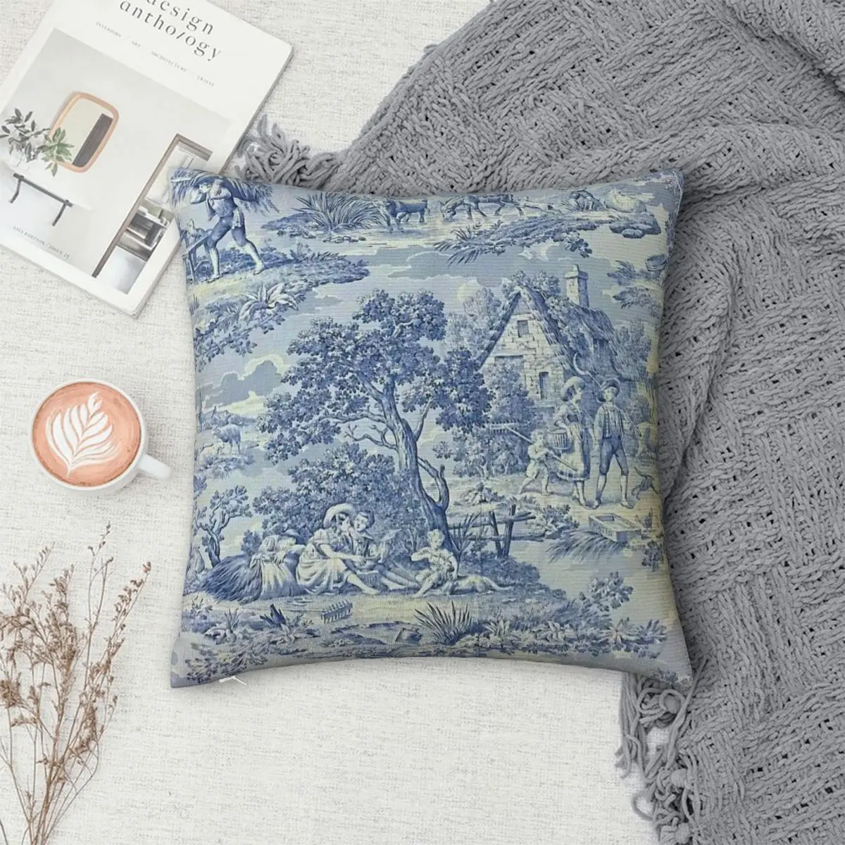 

Toile De Jouy Pillowcase Polyester Pillows Cover Cushion Comfort Throw Pillow Sofa Decorative Cushions Used for Home Living Room
