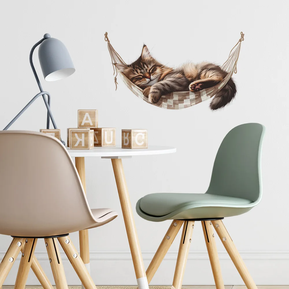 Creative Hammock Kitten Wall Stickers Kids Room Background Decor Wallpaper For Baby Bedroom Decoration Self-adhesive Home Decals wall stickers,luminous wall stickers,vinyl decal stickers,children room decoration