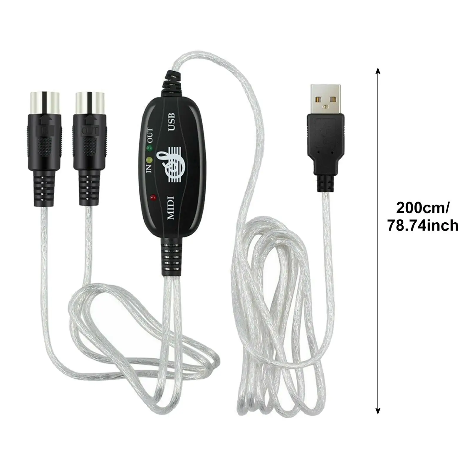 USB MIDI Interface Cable Converter to Keyboard Adapter Cord 2m