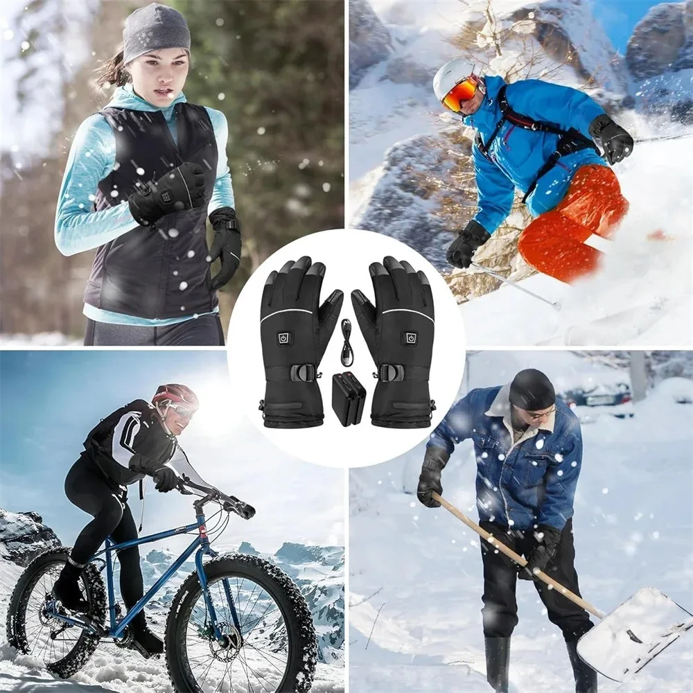 Waterproof Heated Gloves Windproof Hand Warmer Electric Thermal Gloves Touch Screen Full Finger Snowboard Ski Gloves 5
