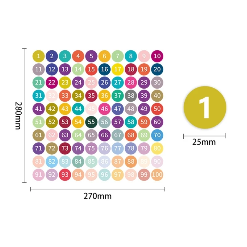 10Sheets Consecutive Number Labels 1-100 Round Colored Adhesive Numbered Sticker