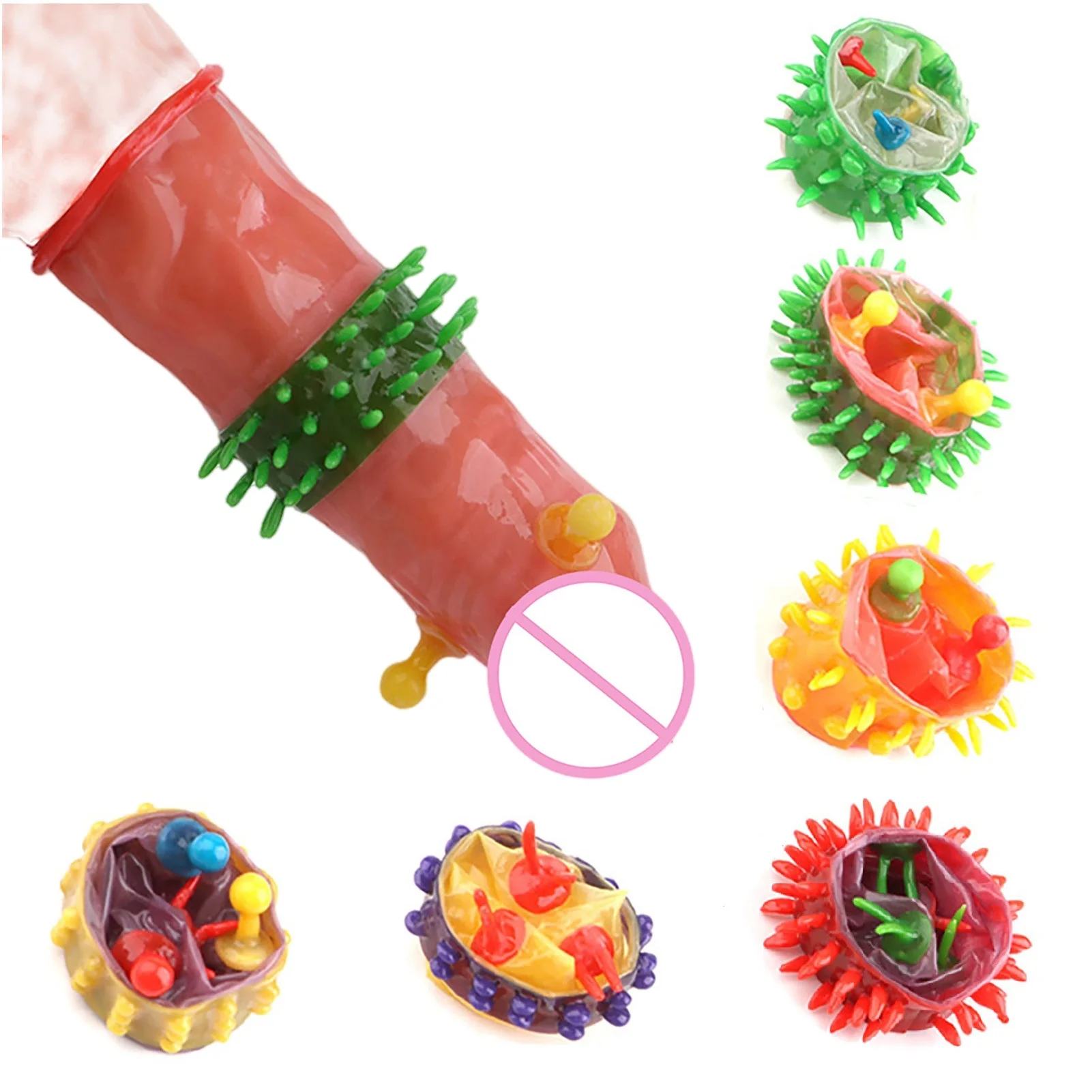 6PCS/Box Female G-spot Vaginal Stimulation Condoms Adult Sex Products Extra Sensitive Penis Sleeve Ribbed Dotted Spike Condom 2