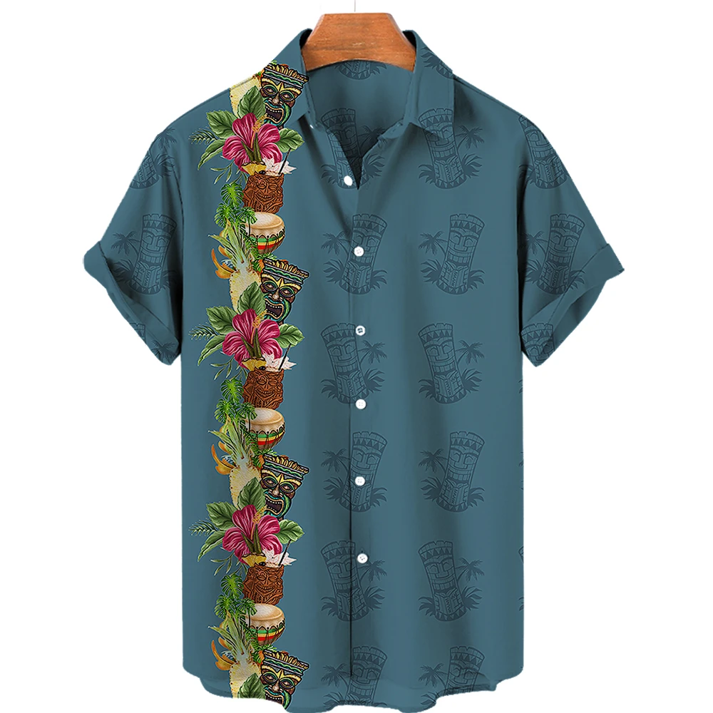 2023 Men's Hawaiian Shirts Streetwear Beach 3d Short Sleeve Eu Size Cotton Oversized Summer Casual Skull Bone 5
