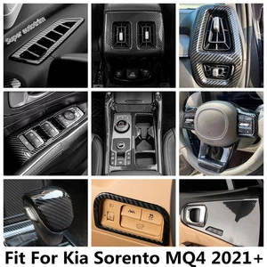 For Kia Sorento MQ4 2021 2022 Carbon Fiber Accessories Steering Wheel Frame / Window Lift / Handle Bowl / Seat Adjust Cover Trim