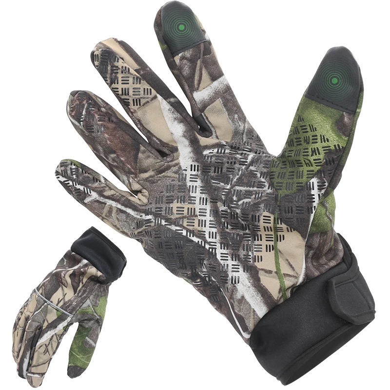 

Men Hunting Gloves Cycling Bike Full Finger Antiskid Screen Touch Fleece Camo Outdoor Sports Gloves Spring Autumn Camouflage