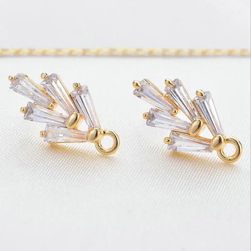 지르콘 스터드 귀걸이, 14K 골드 컬러 황동, 고품질 DIY 액세서리, 쥬얼리 인식