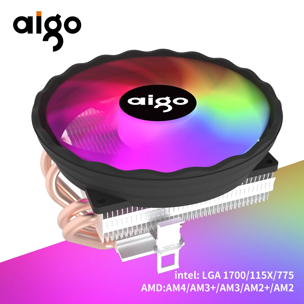 Кулер для процессора Aigo ICE400X, 4 тепловые трубки, RGB, 4 контакта, компьютер PWM Fan, тихий, Intel LGA 1700 1200 1150 1151 AMD AM3 AM4