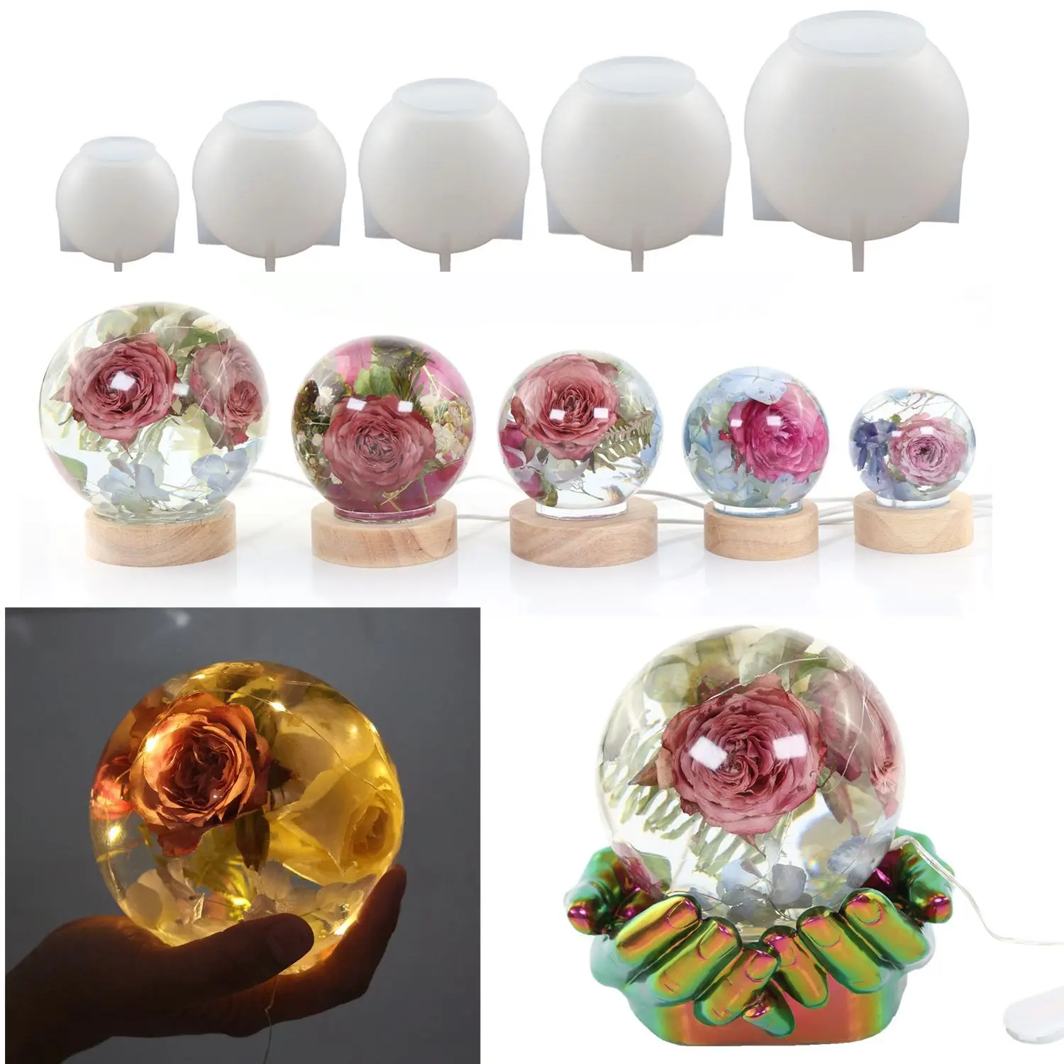 DIY One-piece Spherical Crystal Epoxy Resin Mold Dry Flower Sphere Mirror Silicone  Mold