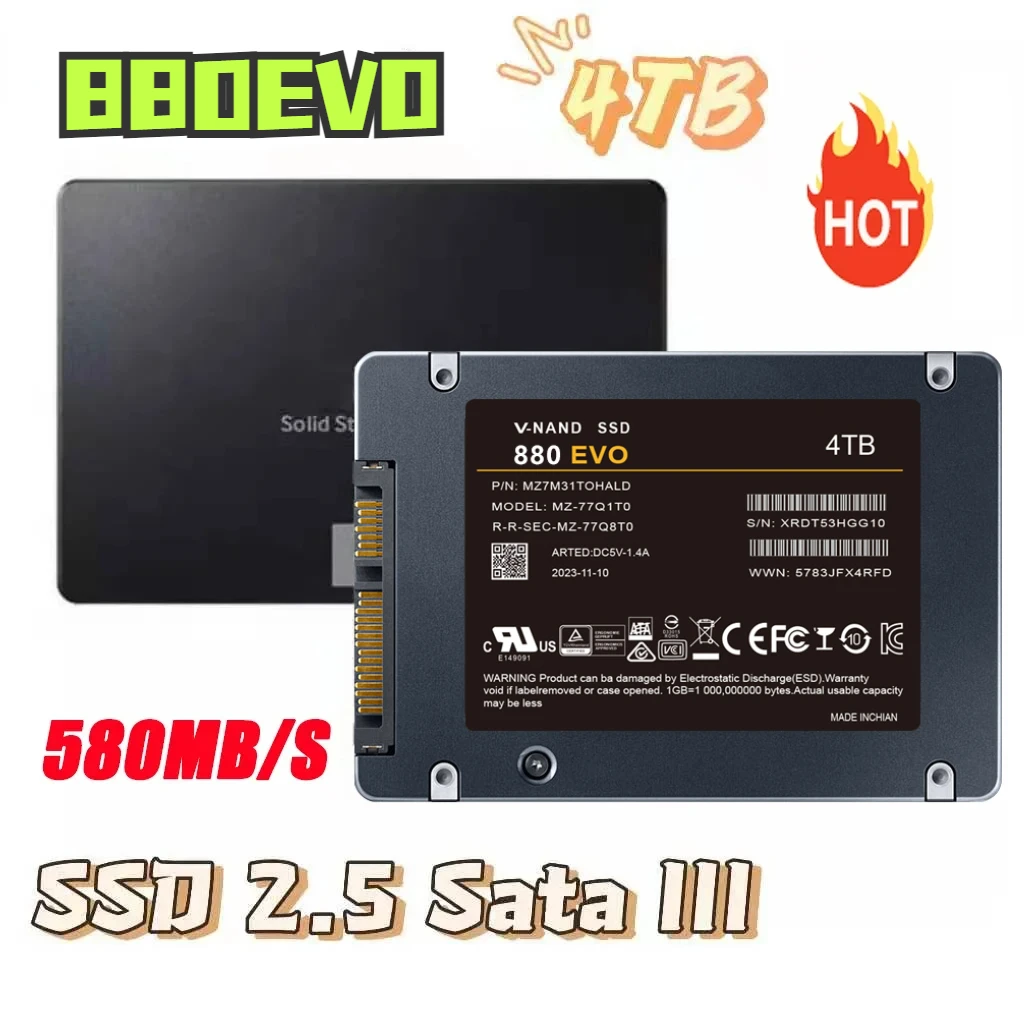 

4TB SSD 880 EVO Internal Solid State Drive Hard Disk SSD 2.5 Inch Sata III SSD Drive Hard Disk for Laptop Microcomputer Desktop