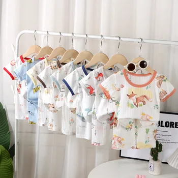Costume da bambino Abbigliamento per la casa Abiti Stampati Cartoon Cute Baby Girl Boy Abito a maniche corte Abbigliamento estivo Pigiama sottile e confortevole