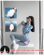 

Retro Jeans for Women Peach Hip Elastic Spring High Waist Invisible Open-Seat Pants Slim Fit Slimming Skinny Pants Women's Sexy