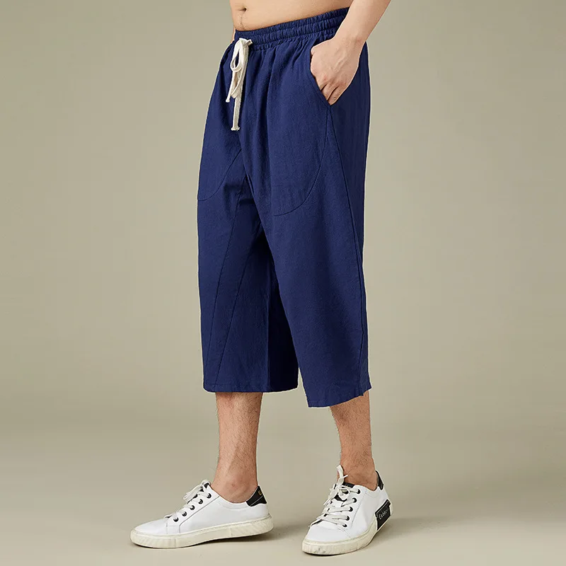 Summer men home wear sleep pants cotton linen chinese style pants vintage Straight plus size 13XL 9XL 10XL 12XL pants Stretch 3