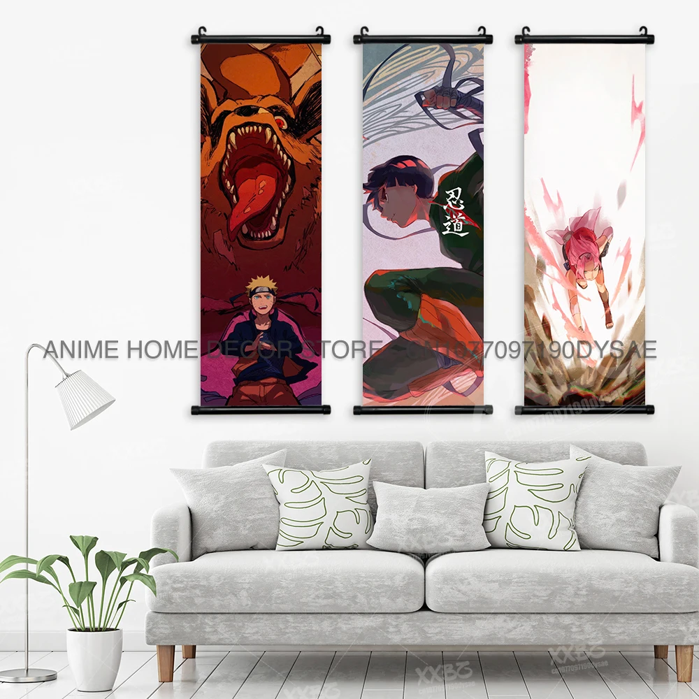 Japanese Style Naruto Wall Art: Rock Lee, Uchiha Sasuke & Obito Scroll Paintings