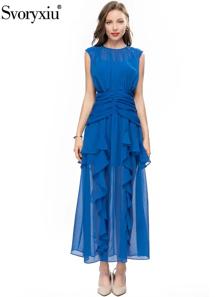 

Женское платье до щиколотки Svoryxiu, разноцветное повседневное облегающее платье цвета хаки без рукавов с оборками и высокой талией на лето 2019