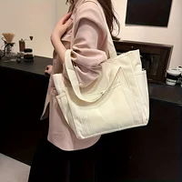 Stylish Large Capacity Canvas Tote Bag - Zipper Closure Durable Shoulder Straps Perfect for Commuting, College and Book Carrying - Image 5