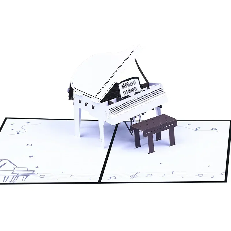 3D Piano Greeting Cards Music Instrument Paper Carving Hollow Out Folding Festival Celebration Gratitude and Blessing Card