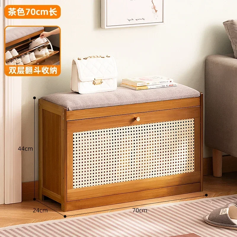 Simple Shoe Cabinet stool Natural Bamboo Changing Shoe Stool Tipping bucket storage Shoe Stool Soft Bag Cushion Entrance Bench