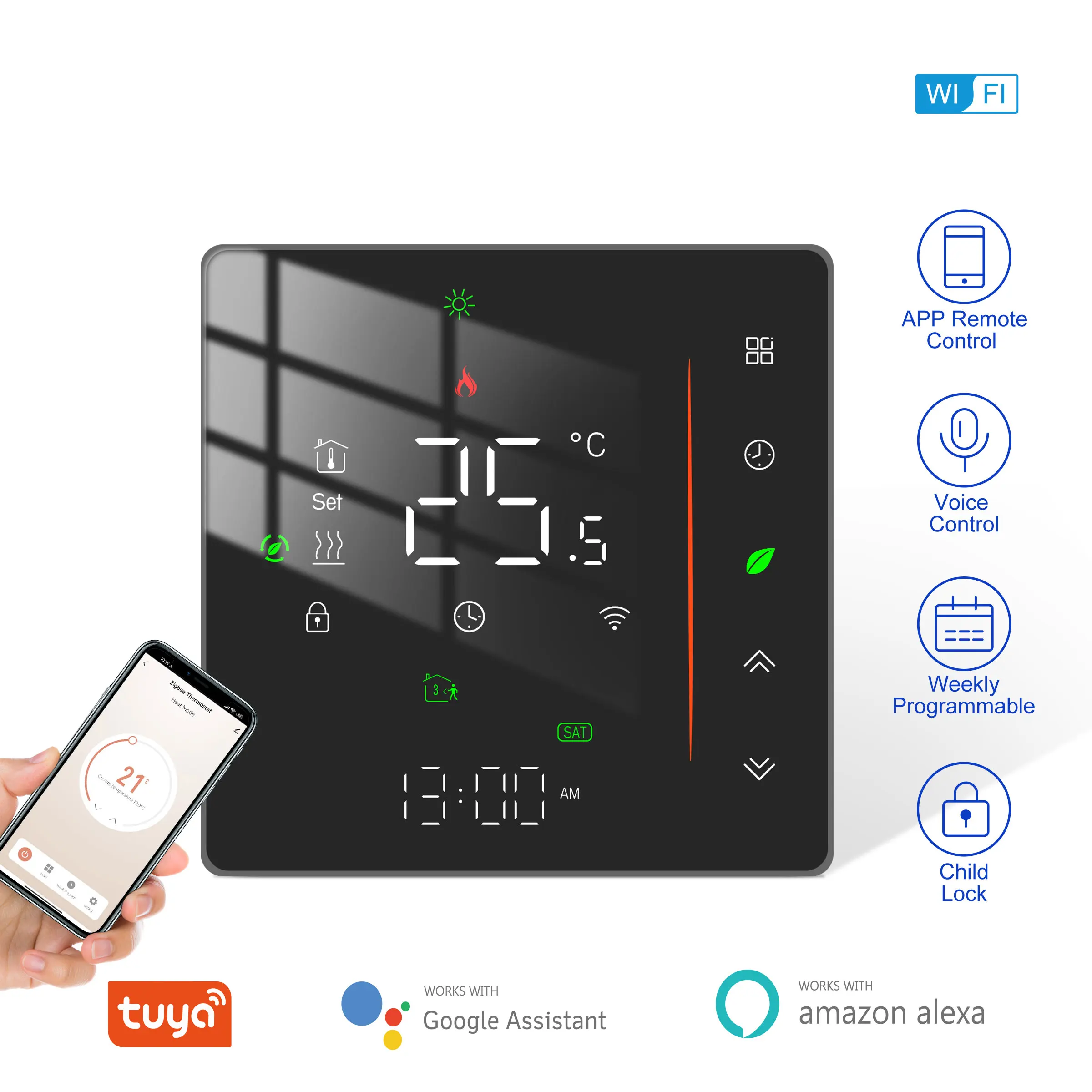 Engine Coolant Thermostat Tuya Smart Heating Thermostat WiFi Electric/Water/Gas Boiler Underfloor Heating Temperature Controller Supports Alexa Hey Google
