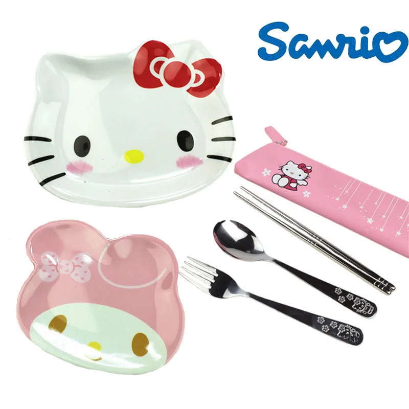 

Детская посуда Sanrio, аниме, поднос для еды HelloKittys, искусственная кожа, сумка на молнии, 304, товары из нержавеющей стали