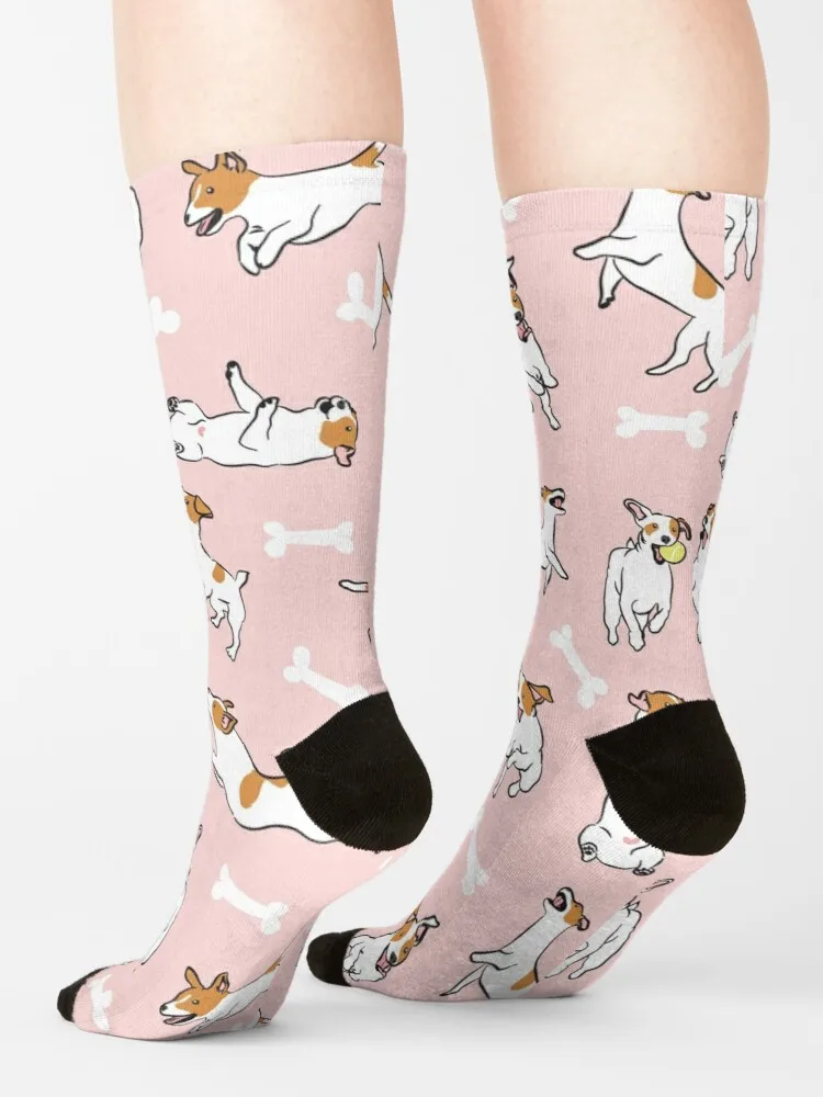 Playing Jack Russell Terrier - Pink Background Socks Christmas Socks Men Sports And Leisure