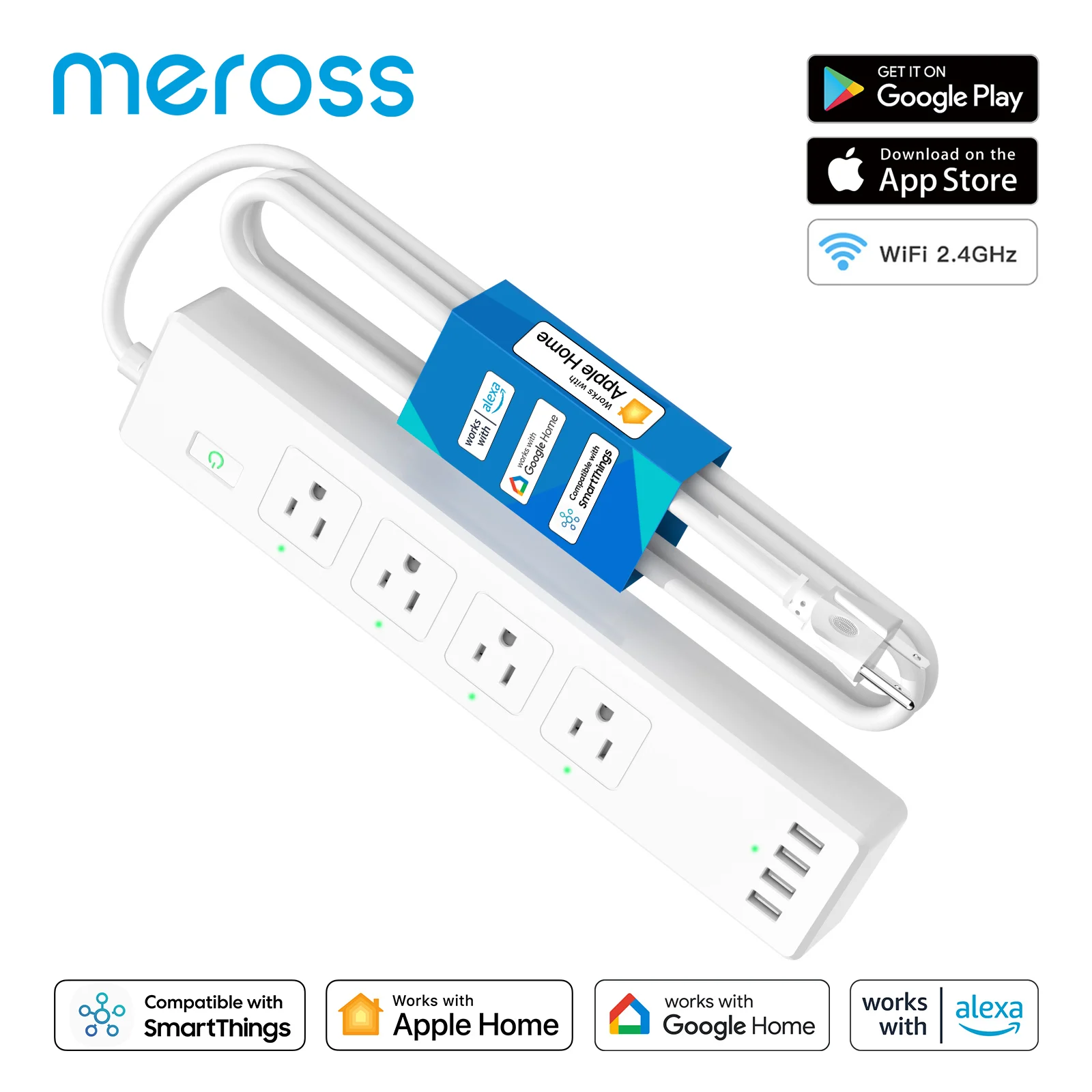 Meross-smart Power Strip com Protetor contra Surtos Wifi Eua Reino Unido Extensão do Soquete Tomadas ac Portas Usb Suporte Homekit Alexa Google