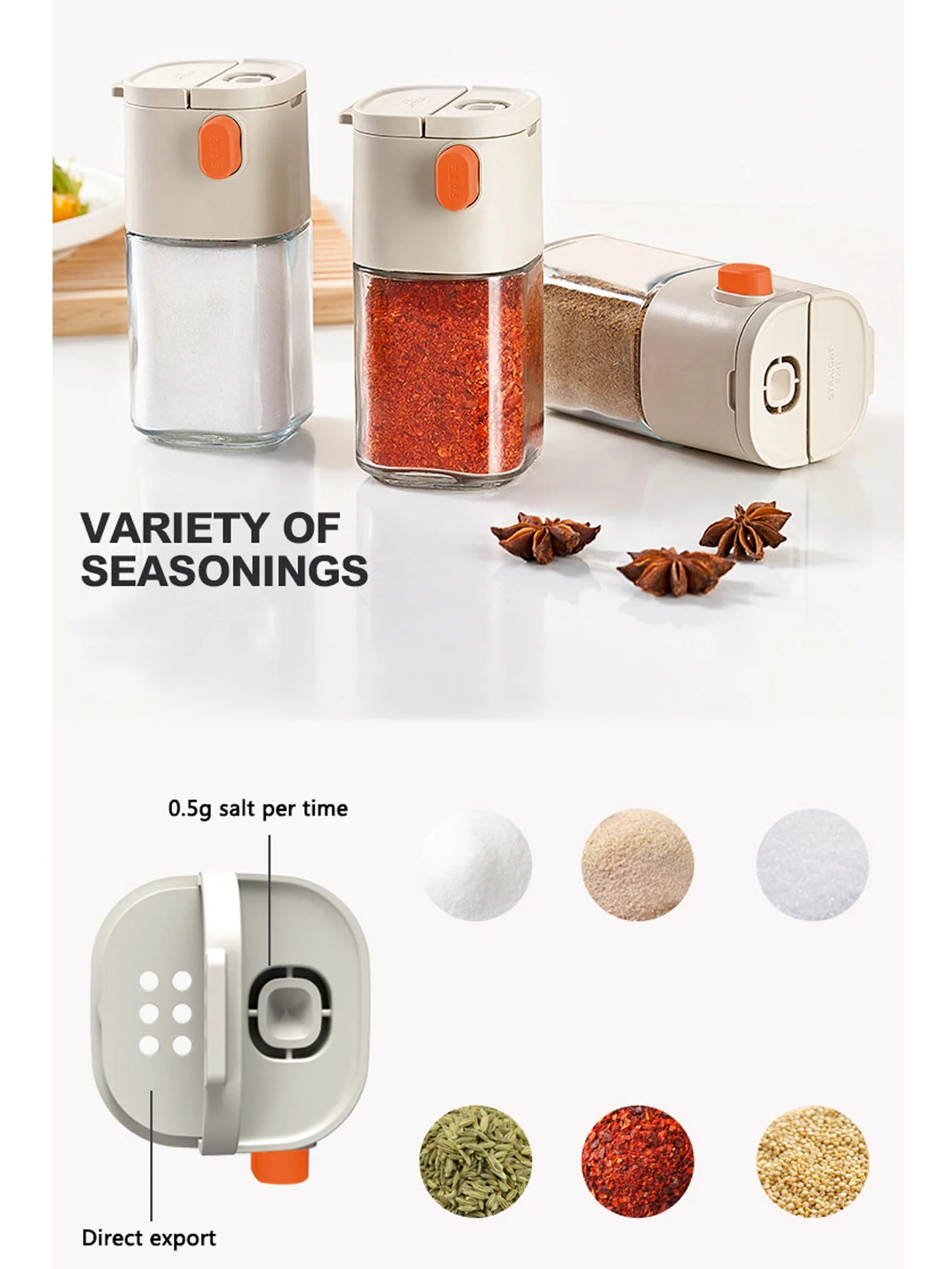 1PC Kitchen 0.5g Glass Quantitative Salt Bottle Seasoning Can Household Spice Dispenser Powder Dispenser Kitchen Accessorie
