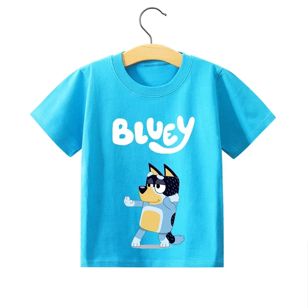 2024 New Cotton Blueys Shirt Kid Birthday Shirt Baby  T Shirt Toddler Summer Clothes Anime Game Cartoon Letter Tops Gift