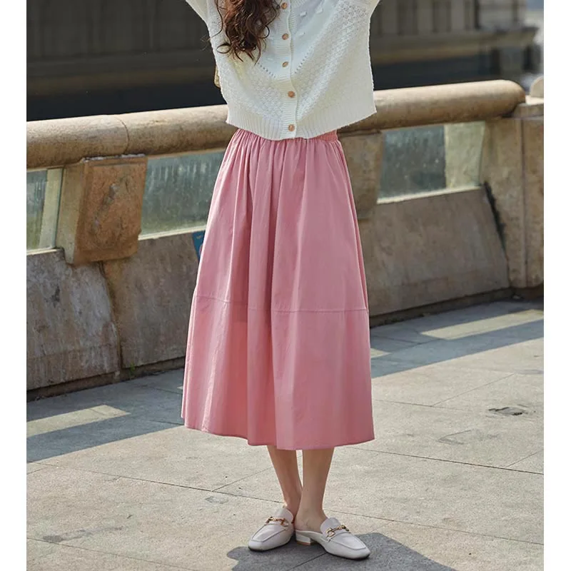 

Women's Oversized Cotton Pink Long Party Skirts Elastic Waist Skinny Half Skirt New Casual A-Line Skirt Korean Style 2023 Dress