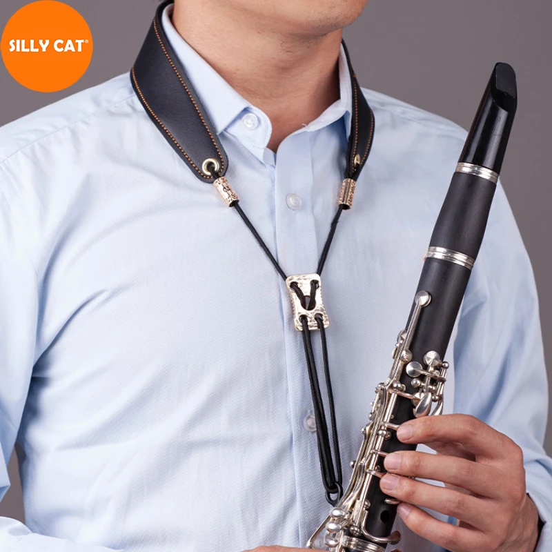 Metal Hook Leather Thicken Bb Clarinet Lanyards Neck Straps Harness Sling Tab for Adults Children Students Bb Clarinet Strap